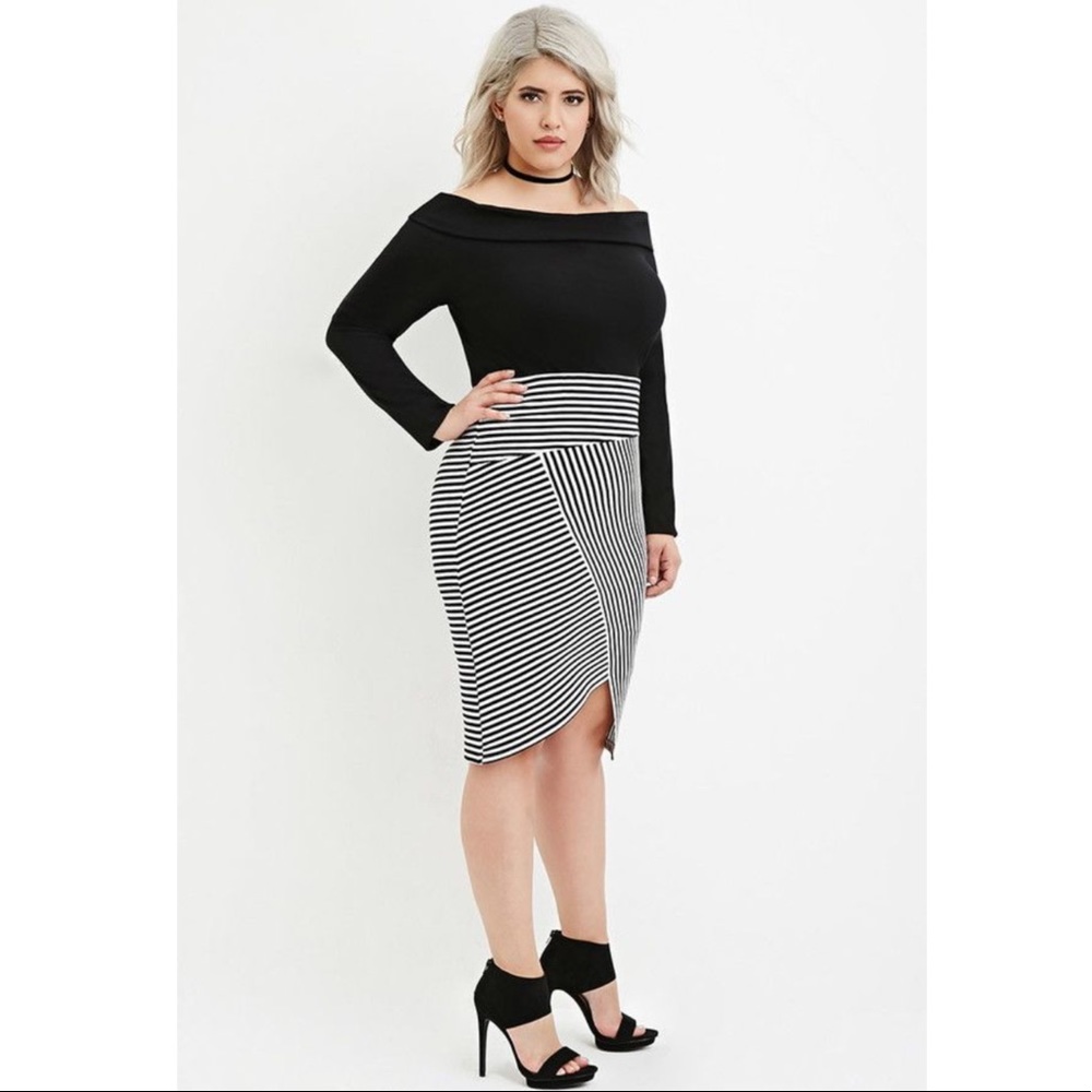 Forever 21 Plus Origami Hem Striped skirt